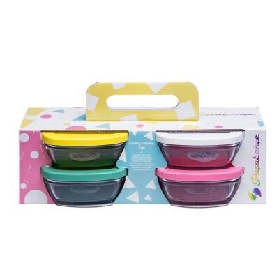 Paşabahçe Renkli Kapaklı Saklama Kabı Seti 4'lü 11 Cm - Paşabahçe
