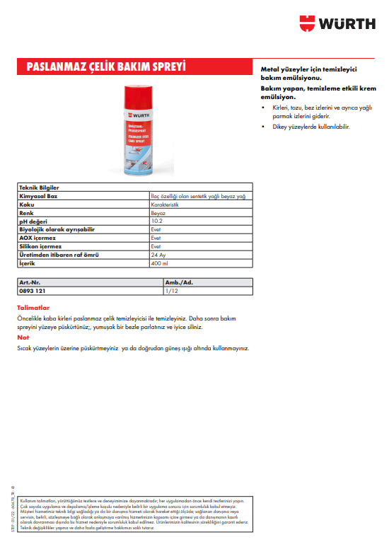 Paslanmaz Çelik Bakım Spreyi 400ml - 2