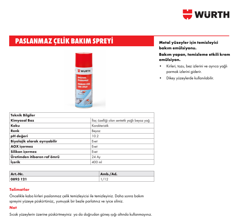 Paslanmaz Çelik Bakım Spreyi 400ML (İnox Beyaz Eşya Bakım Spreyi) - 2