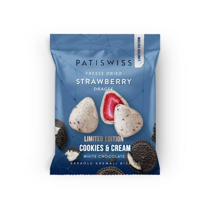 Patiswiss Kakao Kremalı Bisküvi Kırıntılı Beyaz Çilek Draje 50 G - Patiswiss