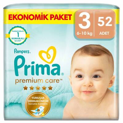 Prima Bebek Bezi Premium Care 3 Numara 52'li 6-10 Kg Ekonomik Paket - Prima
