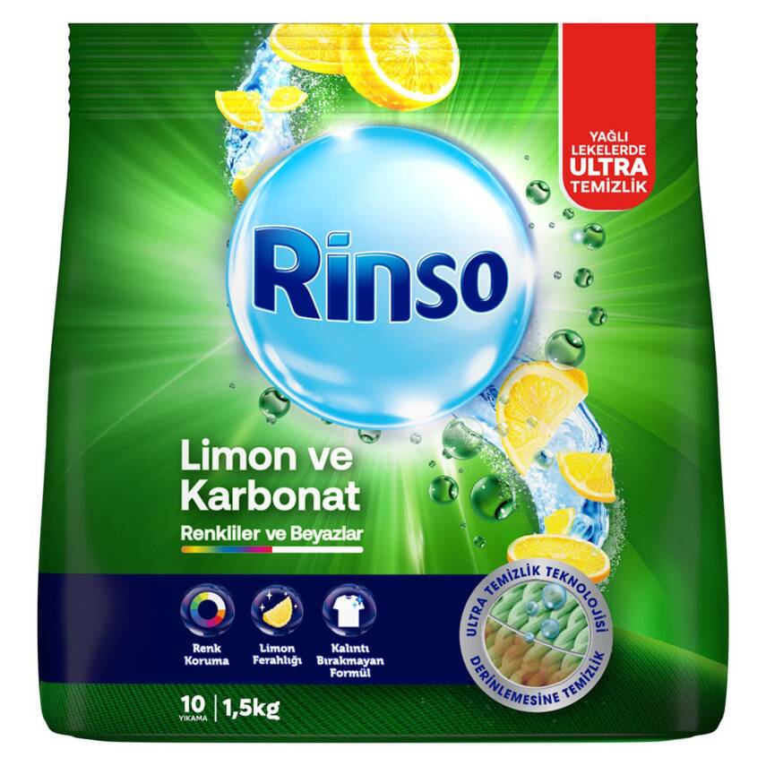Rinso Toz Çamaşır Deterjanı Limon ve Karbonat Renkliler ve Beyazlar İçin Derinlemesine Temizlik 1,5 KG - 1