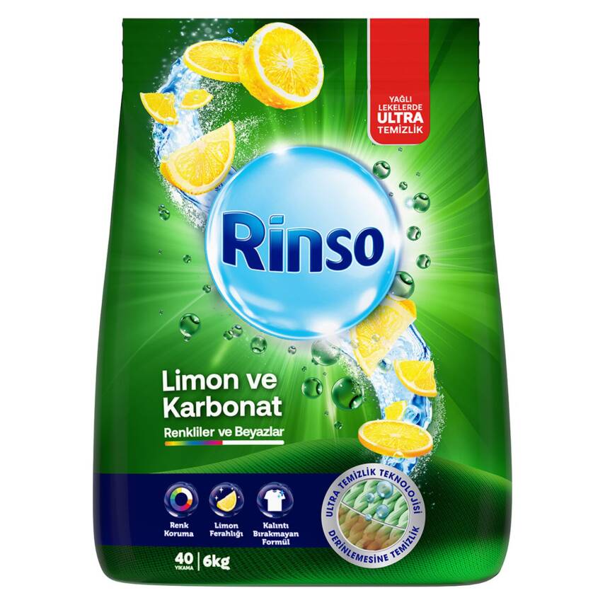 Rinso Toz Çamaşır Deterjanı Limon ve Karbonat Renkliler ve Beyazlar için Derinlemesine Temizlik 6 Kg - 1