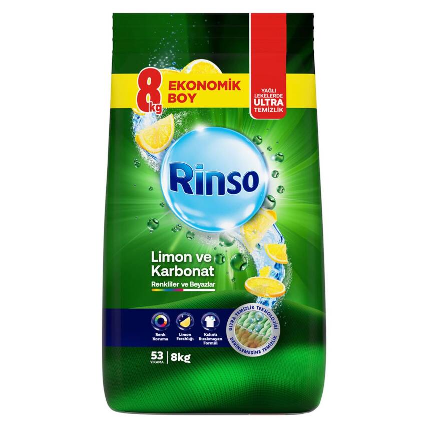 Rinso Toz Çamaşır Deterjanı Limon ve Karbonat Renkliler ve Beyazlar İçin Derinlemesine Temizlik 8 KG - 1