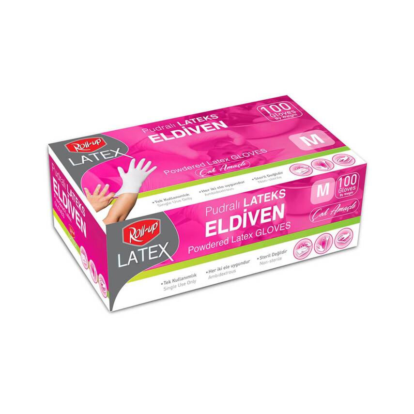 Roll-Up Pudralı Latex Medium Eldiven 100'lü - 1