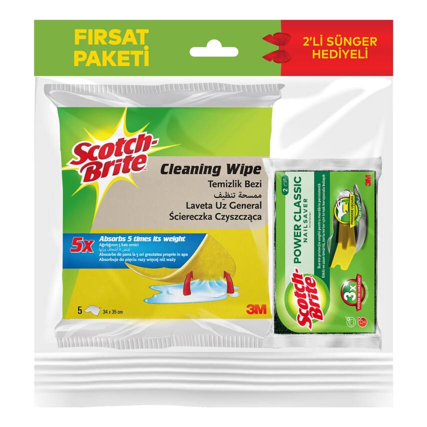 Scotch Brite 5'li Temizlik Bezi + 2'li Sünger - 1