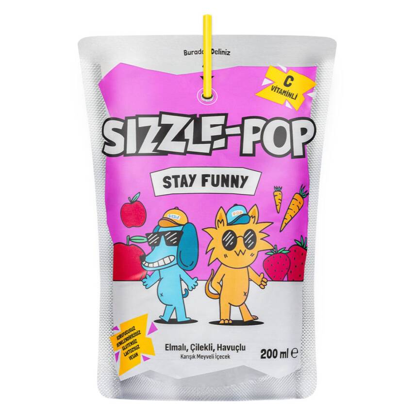 Sizzle-Pop Stay Funny Havuç Kırmızı Elma Çilek 200 Ml - 1