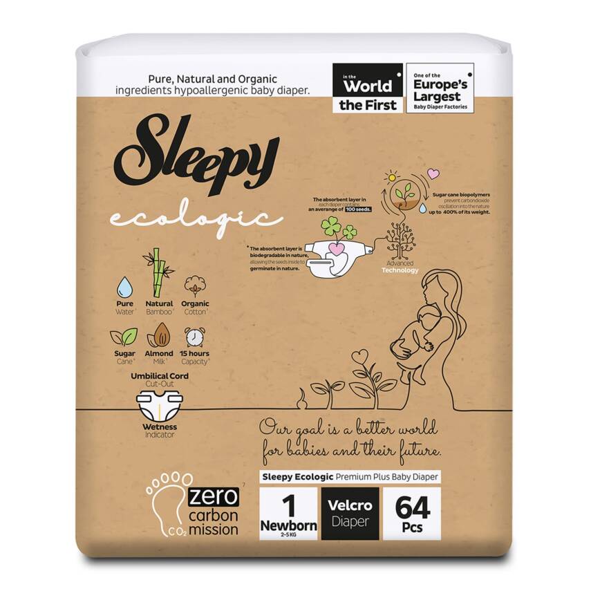 Sleepy Ecologıc Bebek Bezı 1 Beden Yenıdogan 2-5 Kg 64'Lu - 1