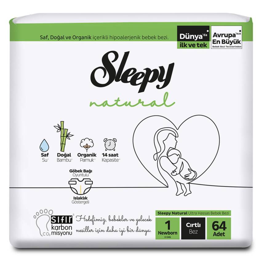 Sleepy Natural Jumbo Paket 1 Beden Yenidoğan 2-5 Kg 64'lü - 1