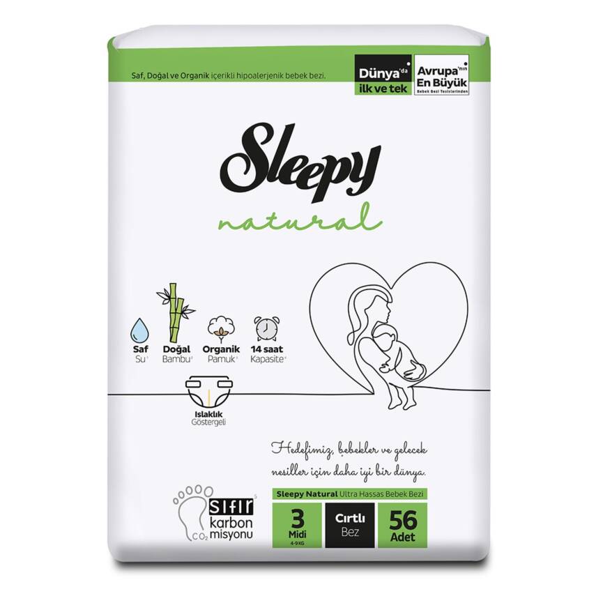Sleepy Natural Jumbo Paket 3 Beden Midi 4-9 Kg 56'li - 1