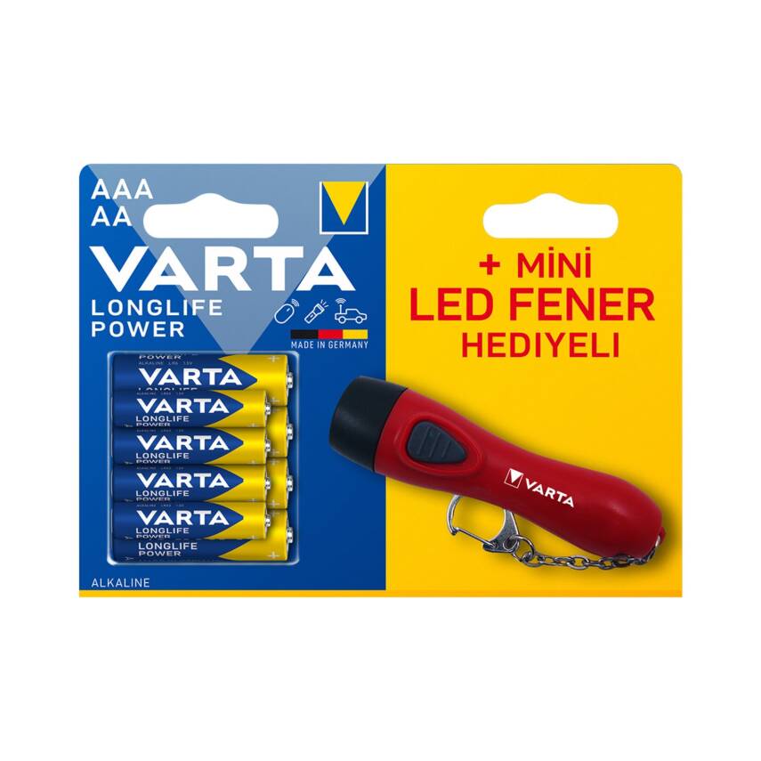 Varta Longlife Power 4 İnce + 4 Kalem Pil + Led Fener Hediyeli - 1